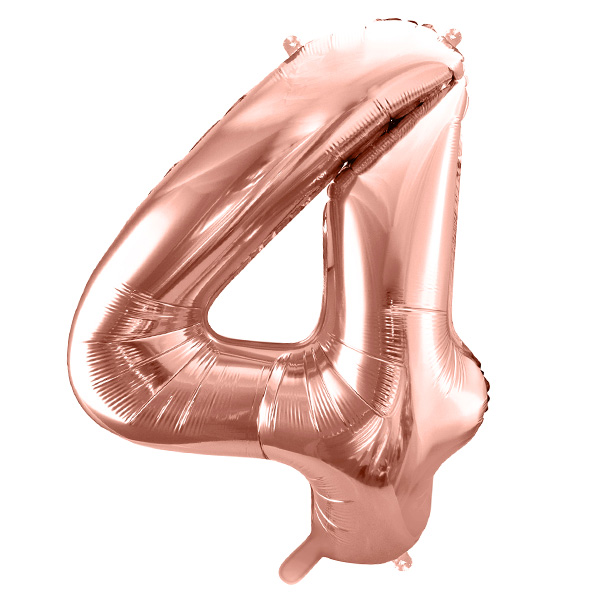 XXL Zahlenballon "4" zum 4. Geburtstag in rosègold, 86cm hoch
