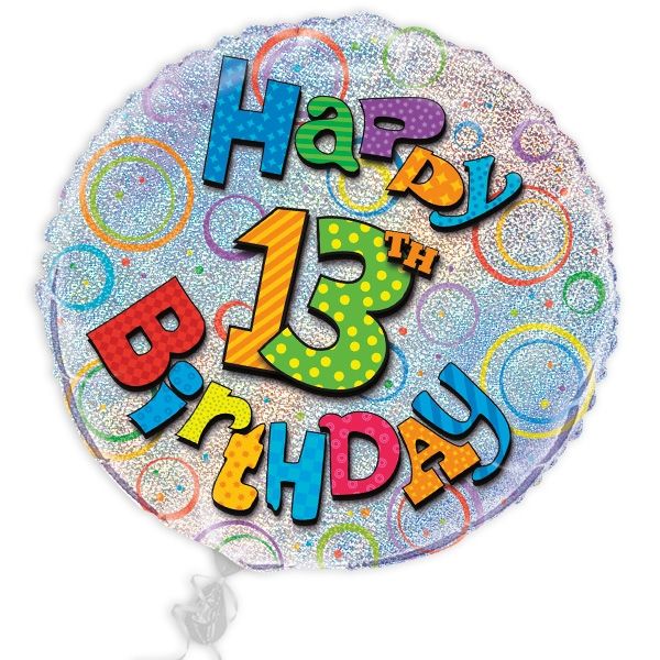Folieballon 13. Geburtstag, prismatisch schimmernd, 45 cm
