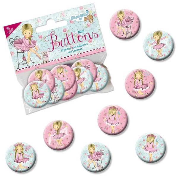 Ballerina Mini Buttons mit kleiner Balletttänzerin, 2,5 cm, 8er Pack