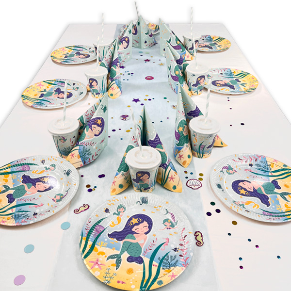 Kleine Meerjungfrau Tischdeko Set bis 8 Kinder, 56-teilig