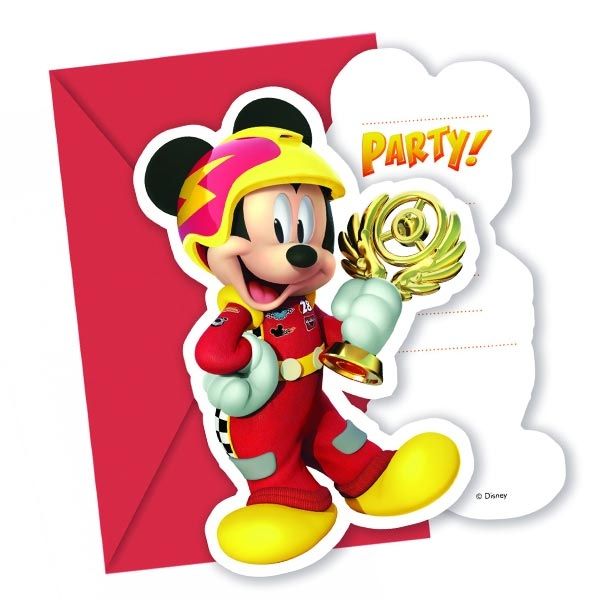 Einladungskarten Mickey Roadster, 6er, inkl. Umschläge