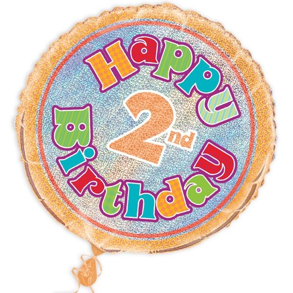 Folienballon "Happy 2nd Birthday", prismatisch, Ø 45cm