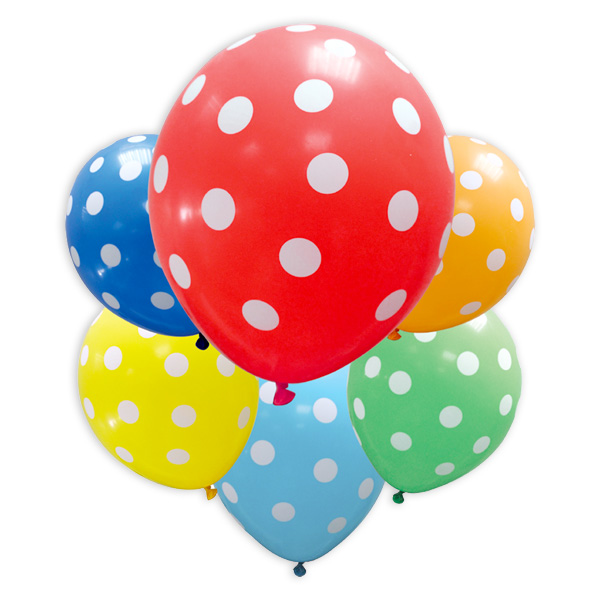 6 bunte Party-Ballons mit weißen Punkten, 30cm