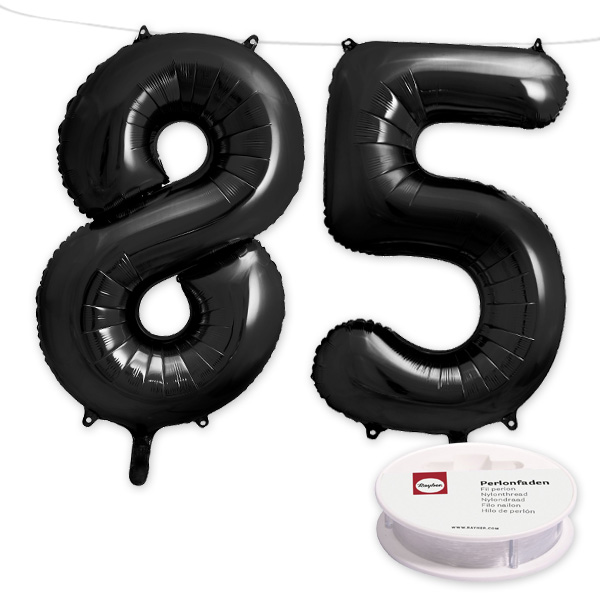 85. Geburtstag, XXL Zahlenballon Set 8 & 5 in schwarz, 86cm hoch