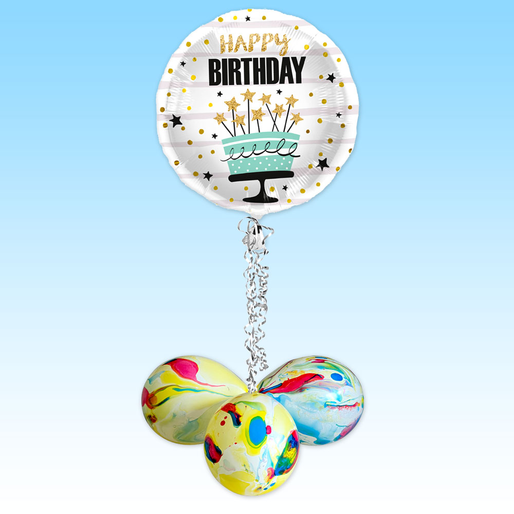 Ballongruß "Happy Birthday Torte", Folienballon im Karton