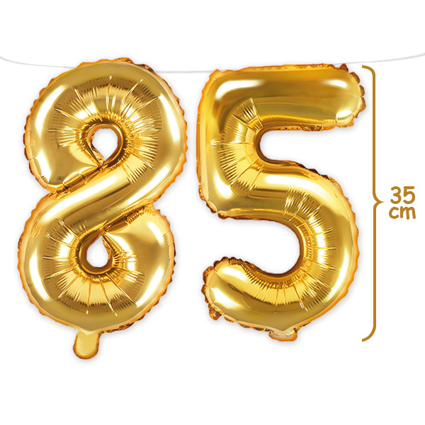 85. Geburtstag, Zahlenballon Set 8 & 5 in gold, 35cm hoch