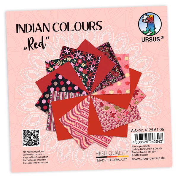 Bastelpapier, Indian Colours, Rot, 15 Blatt, 13,7cm x 13,7cm