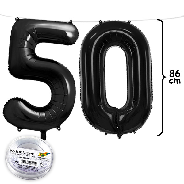 50. Geburtstag, XXL Zahlenballon Set 5 & 0 in schwarz, 86cm hoch