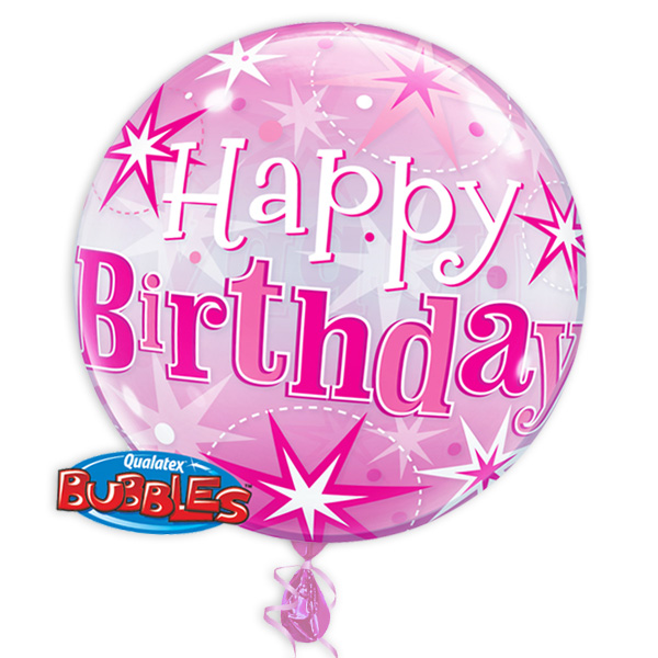 Bubble Ballon "Happy Birthday" in pink, 56cm, heliumgeeignet