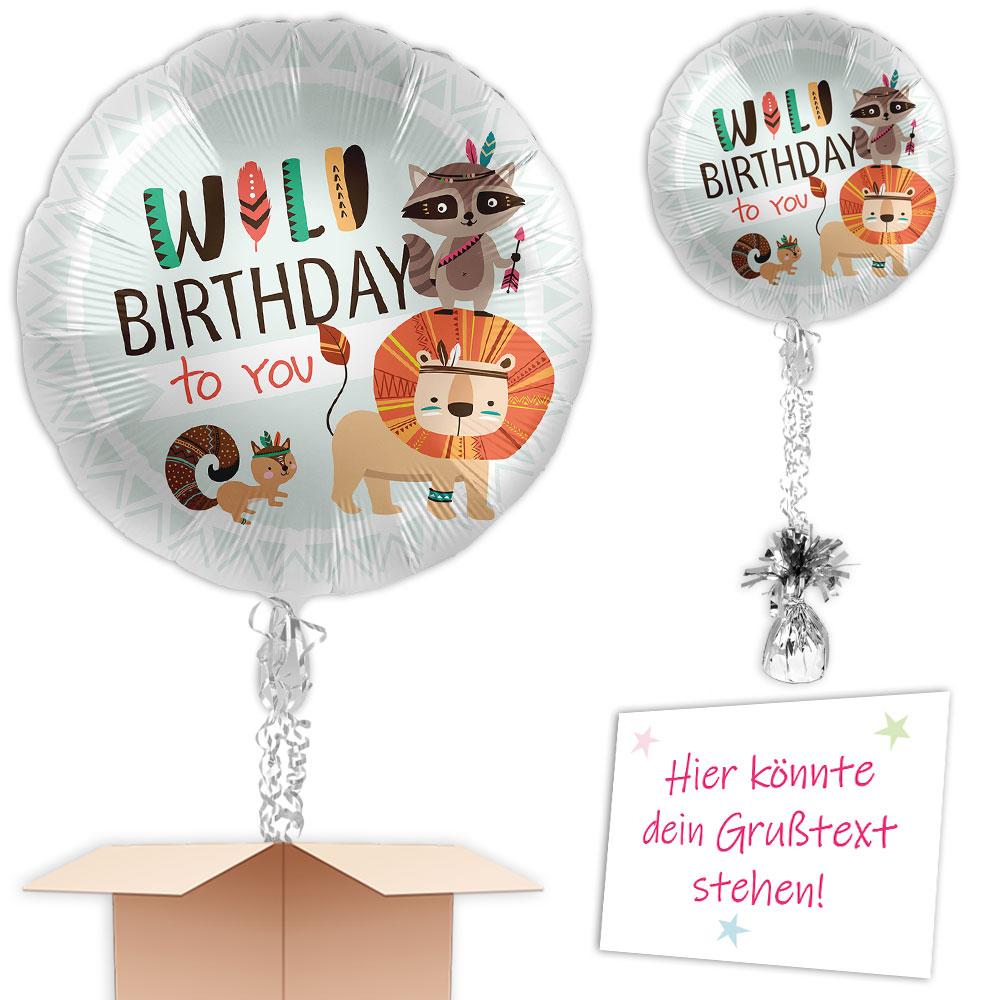 Ballonversand inkl. Helium, Bänder, Gewicht "Wild Birthday to You"