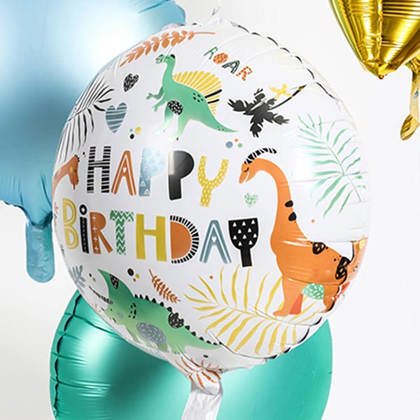 Happy Birthday Folienballon mit Dinosaurier-Motiv, Ø 35cm