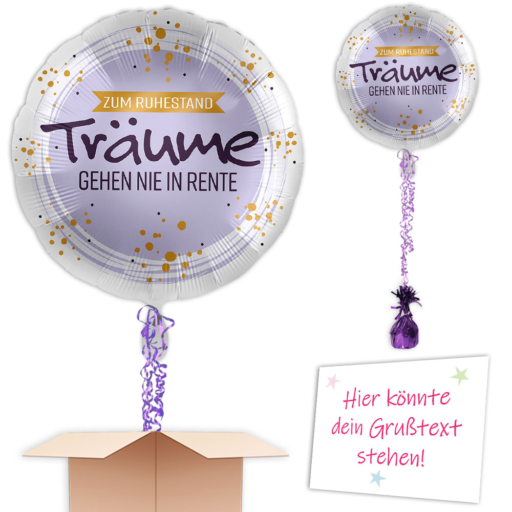 Ruhestands-Heliumballon im Karton inkl. Helium, Bänder, Gewicht