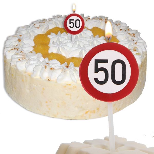 Mini Kerze Zahl 50, Zahlenkerze als Straßenschild zum 50.Jubiläum 2,2cm