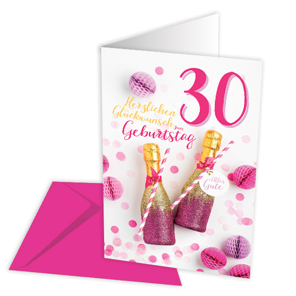 Geburtstagskarte zum 30. Geburtstag, pink