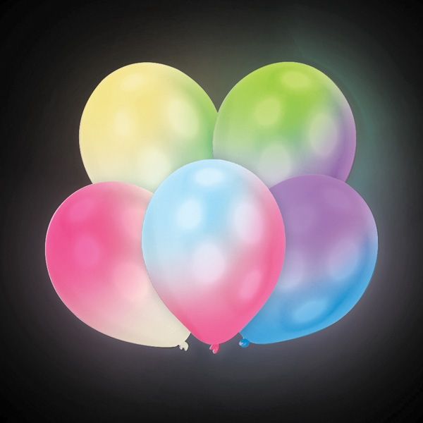12 Latexballons Weiss mit bunten LED-Lichtern 27,5cm/11"