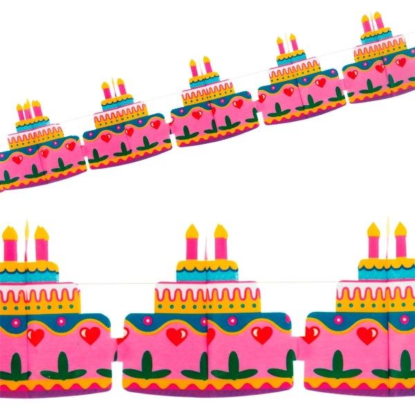 Papiergirlande mit hübschem Geburtstagstorten-Motiv, d=17 cm, 4m