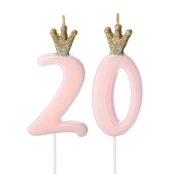 Zahlenkerzen-Set zum 20. Geburtstag in rosa