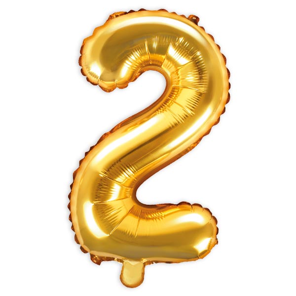 Zahlenballon, Ziffer 2 in gold, 35cm hoch