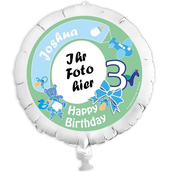 Ballongeschenk mit Foto für 3. Kindergeburtstag eines Jungen, Folienballon +Name