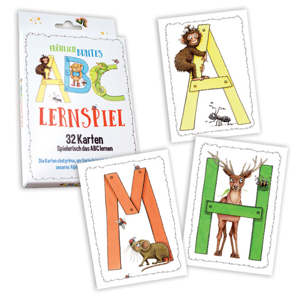 Buchstaben-Lernkarten mit Tier-Motiven, 32 Karten