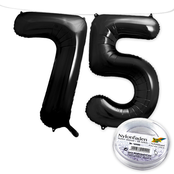75. Geburtstag, XXL Zahlenballon Set 7 & 5 in schwarz, 86cm hoch