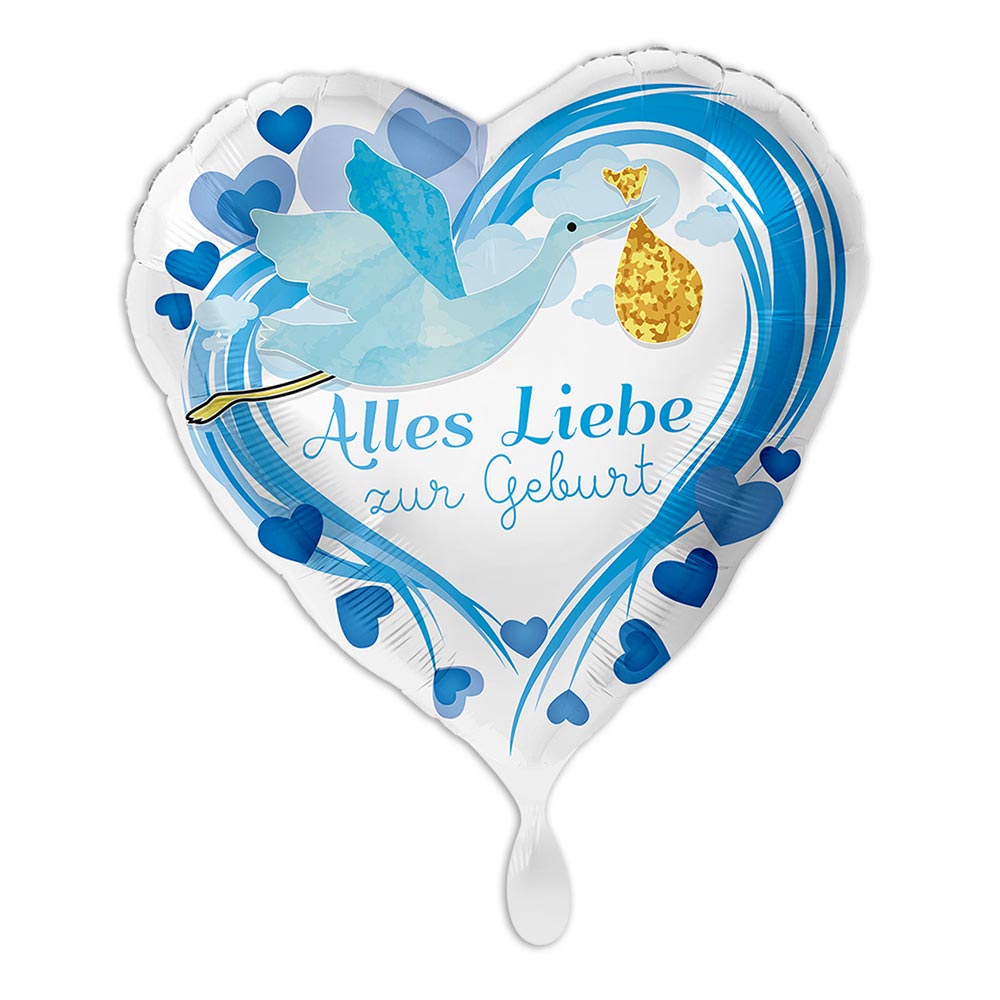 "Alles Liebe zur Geburt", Herz blau Ø 35cm