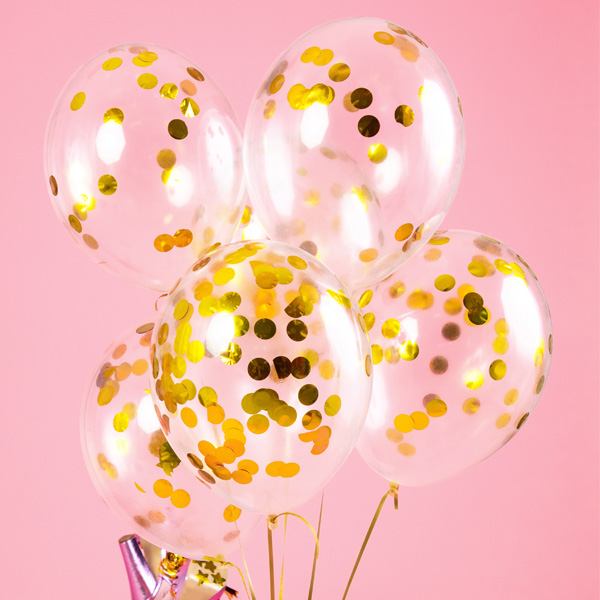 Luftballons mit goldenem Konfetti, 6er Pack, Ø30cm