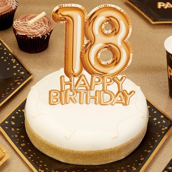 Cake Topper "18. Happy Birthday", Gold