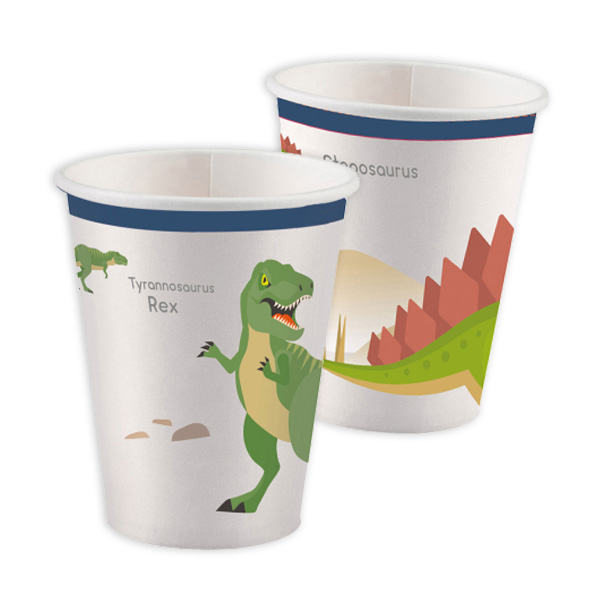 Becher Dinosaurier, 8er, Pappe, 250ml