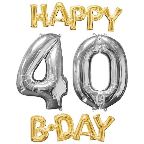 "HAPPY 40 B-DAY" XL Ballonset zum 40. Geburtstag gold-silber