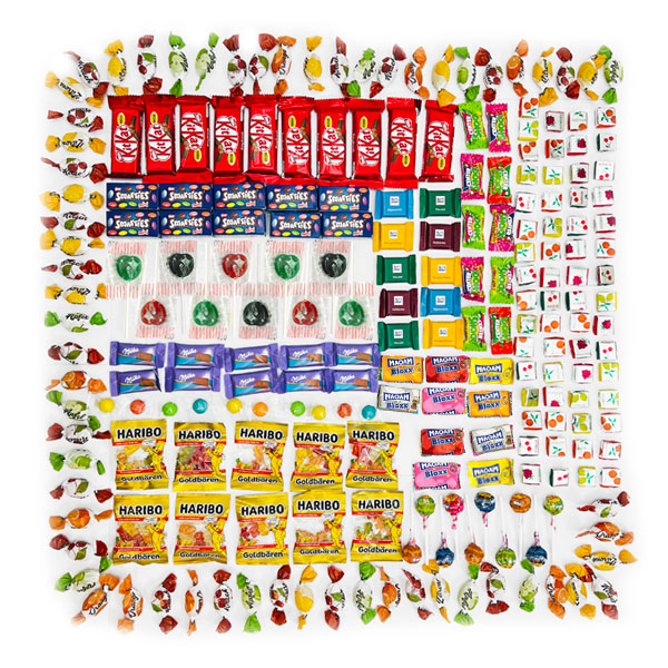Süßigkeiten Set, 12 verschiedenen Naschereien, 220-teilig für 10 Kinder