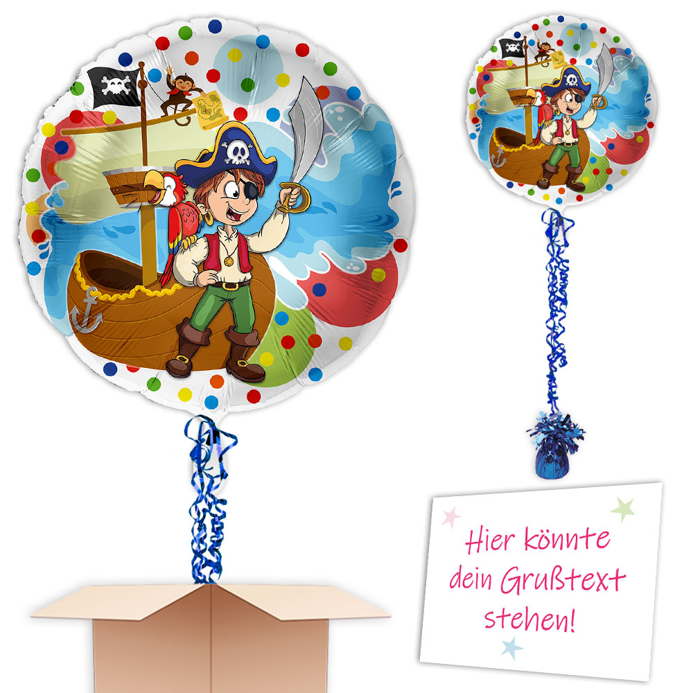 Ballongruß mit heliumgefülltem Piratenballon, Ø 35cm