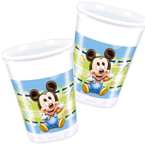 8 Mickey Baby Plastikbecher 200ml, Trinkbecher für Disney Partys