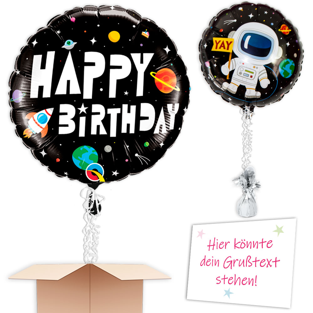 Schwebender Ballon Weltall "Happy Birthday" zum Geburtstag verschicken