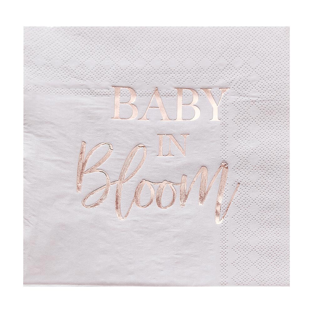 Servietten, Baby in Bloom, mit Verzierung in rosegold, 16 Stück, 32cm x 32cm