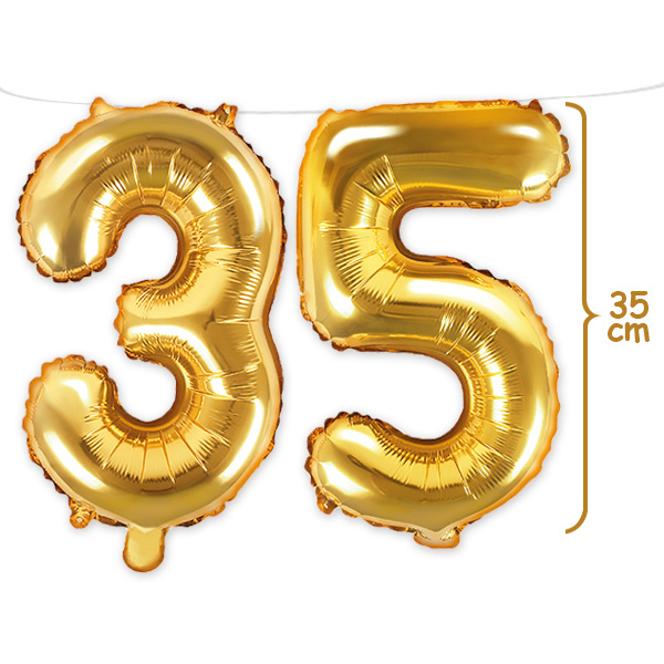 35. Geburtstag, Zahlenballon Set 3 & 5 in gold, 35cm hoch