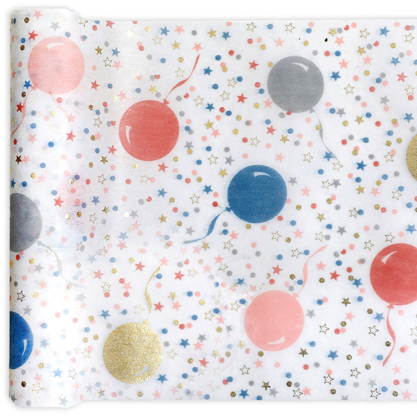 Tischläufer "Ballons" aus Polyester, bunte Pünktchen und Sterne, 3m x 27cm