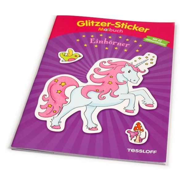 Glitzer-Sticker Malbuch - Einhörner, 45 Glitzersticker, 32 Ausmal-Seiten