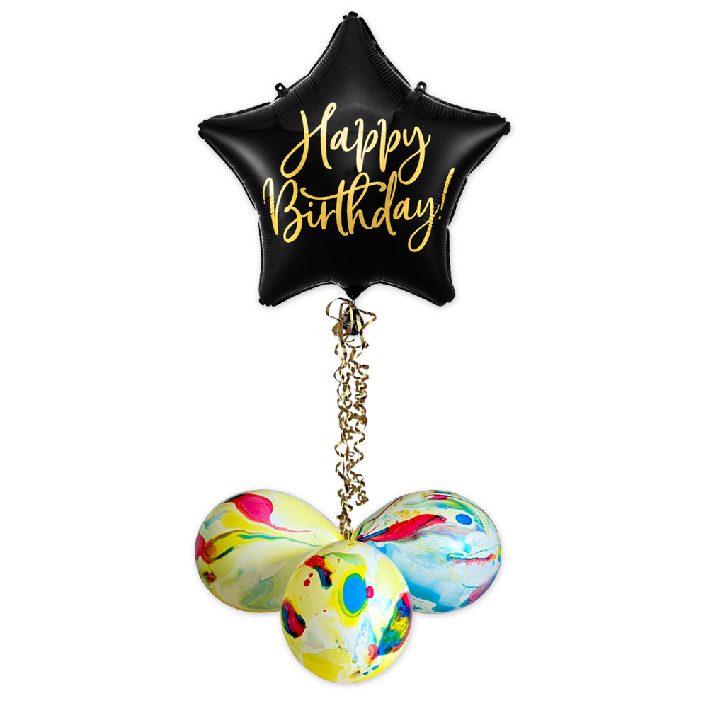 Ballongruß "Happy Birthday Schwarzer Stern", Folienballon im Karton