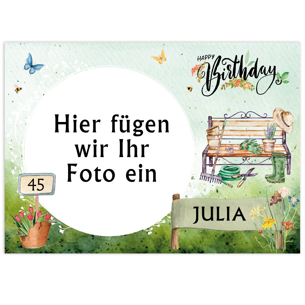 Tortenbild „Gartenfreunde“ Zum Geburtstag  Name u. Alter, eckig,, essbar, EA4