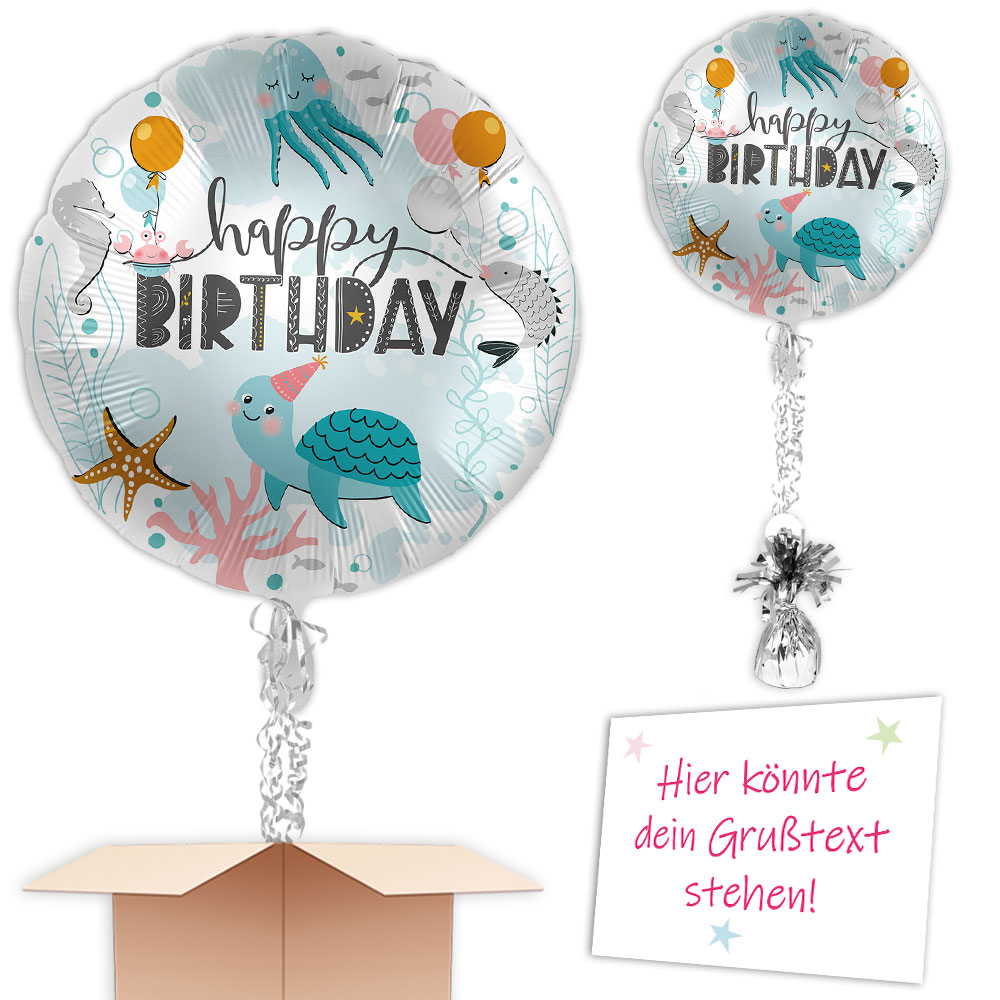 "Happy  Birthday" Unterwasserwelt Geburtstagsballon mit Helium