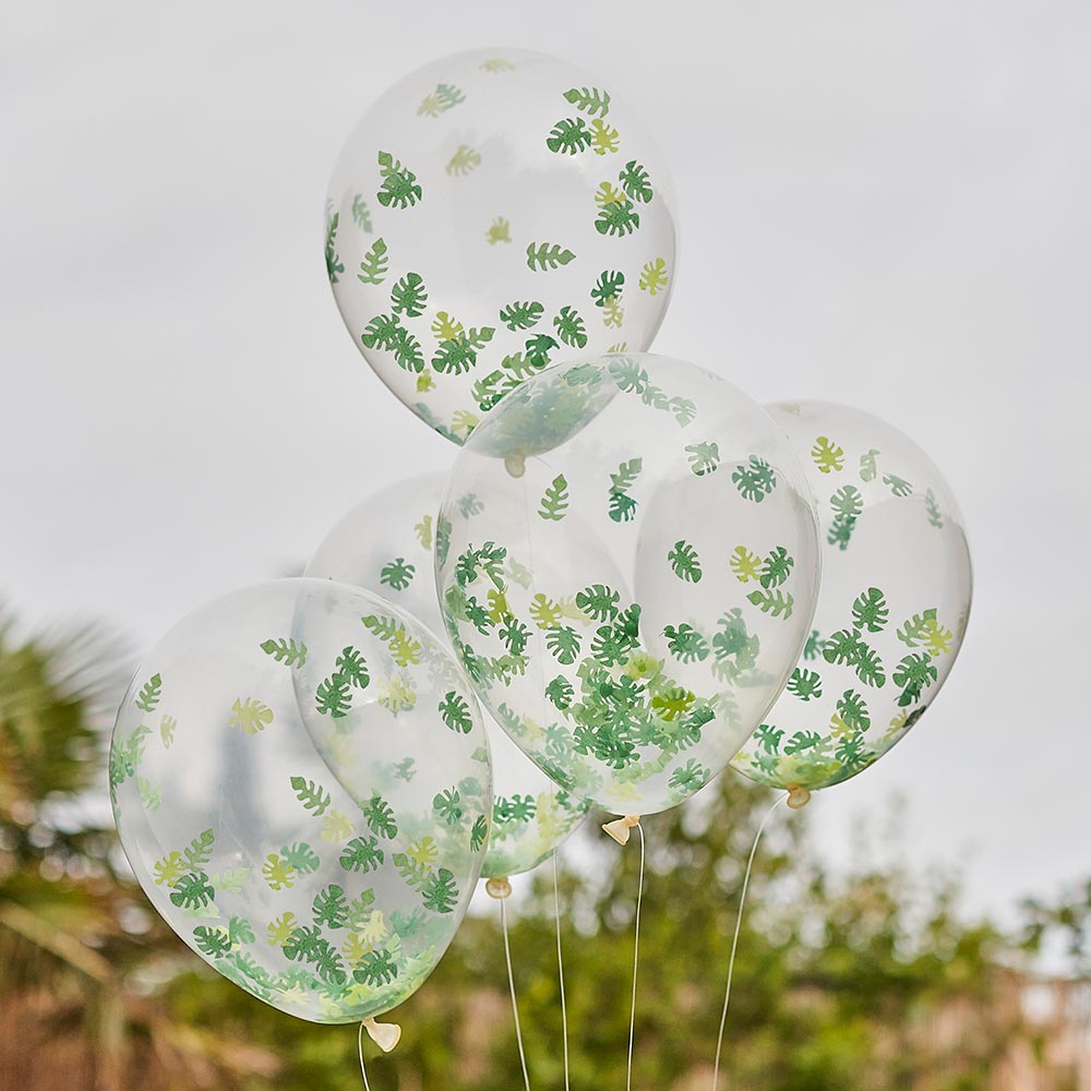 Palmen-Konfetti-Ballons mit grünem Konfetti, 5 Stück