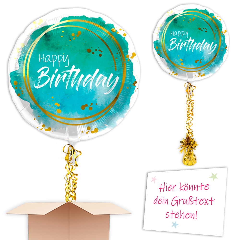 Blaue Lagune gefüllter Geburtstagsballon Helium, Karte, Band, Gewicht