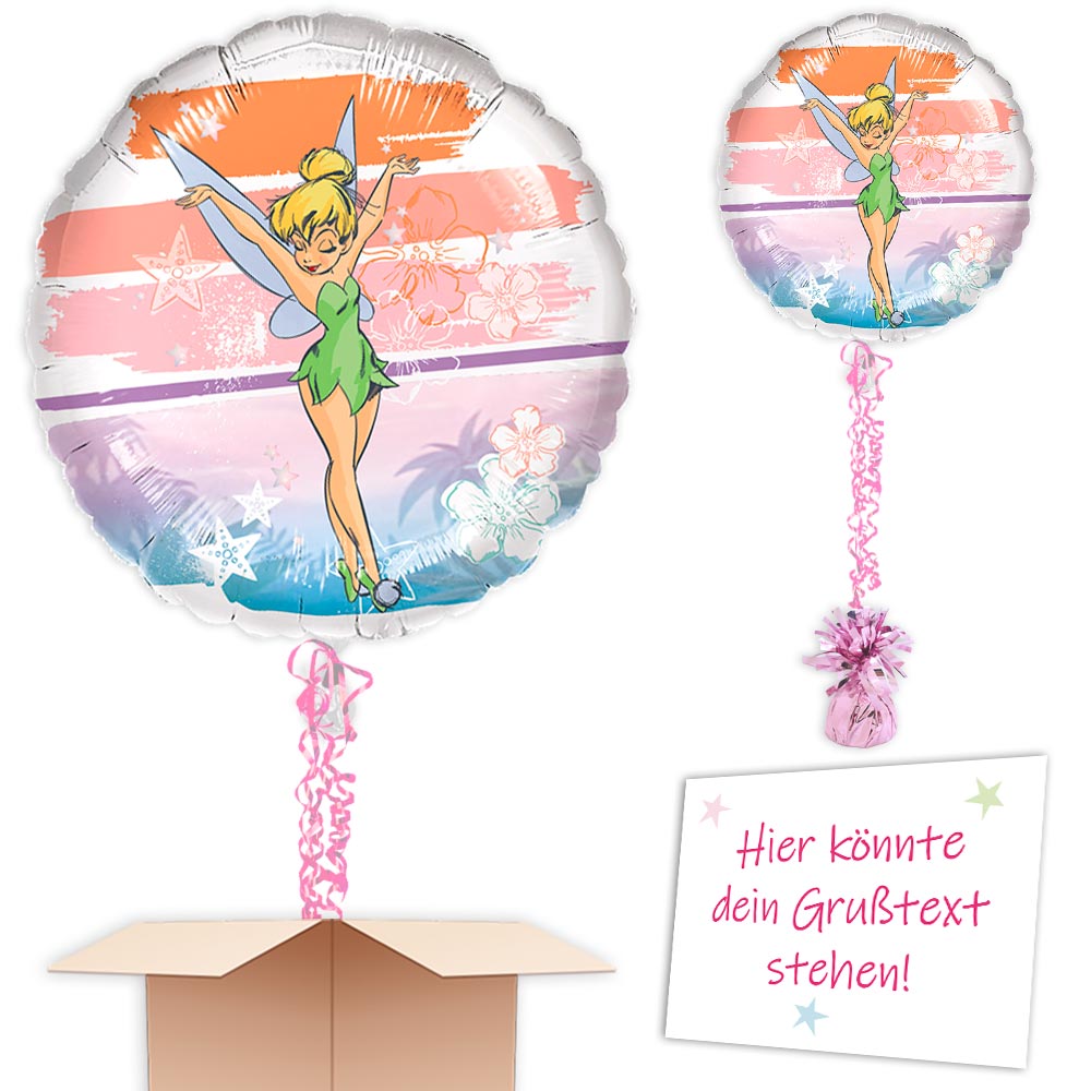 Befüllter Ballon Tinkerbell Folienballon verschenken, Bändern, Gewicht