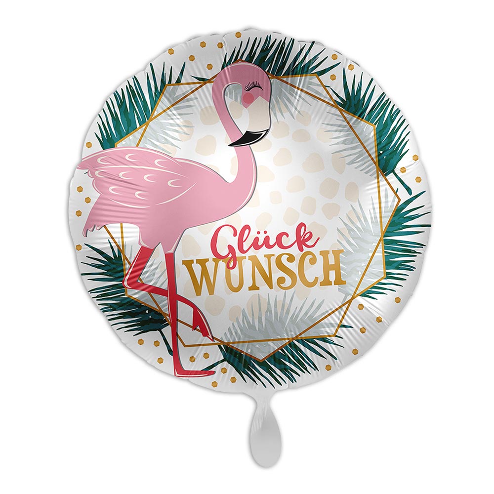 "Glückwunsch", Motiv Flamingo, runder Heliumballon Ø 34 cm