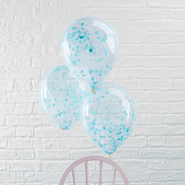 Konfetti-Ballons in Blau, 5 Stück, durchsichtige Ballons aus Latex