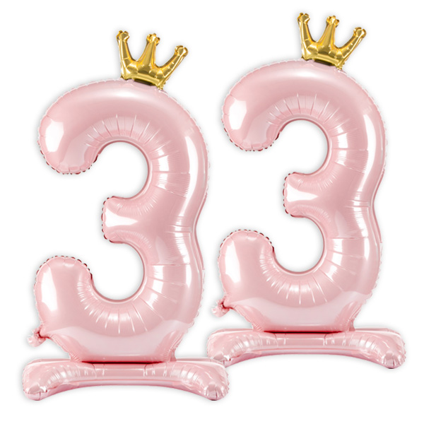 Stehende Ballons zum 33. Geburtstag mit Krönchen, rosa, 84cm hoch