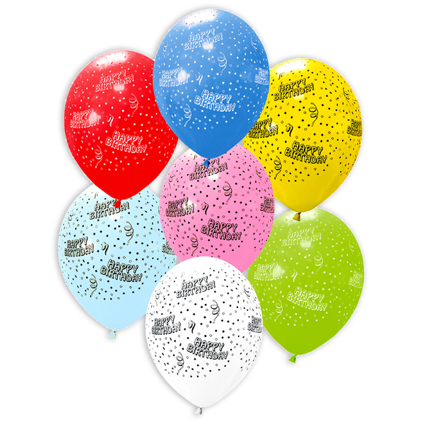 6 bunte Party-Ballons mit Happy Birthday-Aufdruck, 30cm