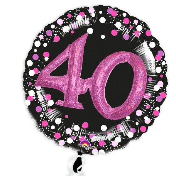 3D Effekt Glitzer-Folieballon Set 40. Geburtstag, schwarz-pink
