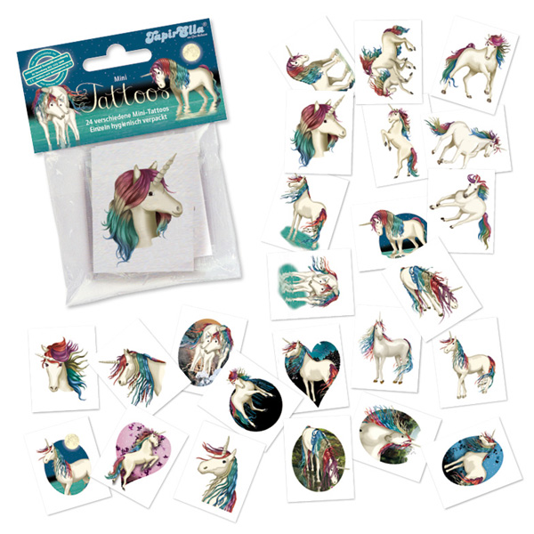 Einhornparty Mitgebsel - Mini-Tattoo-Set Einhorn, 24 Stück